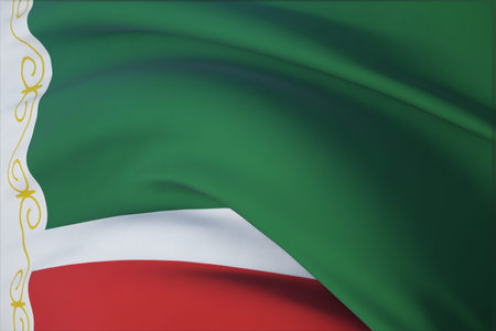 Flag of Chechnya, Chechen Republic. 3D illustration close-up flag background. Flags of the federal subjects of Russia.の写真素材