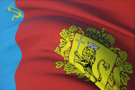 Flag of Vladimir Oblast. 3D illustration close-up flag background. Flags of the federal subjects of Russia.の写真素材