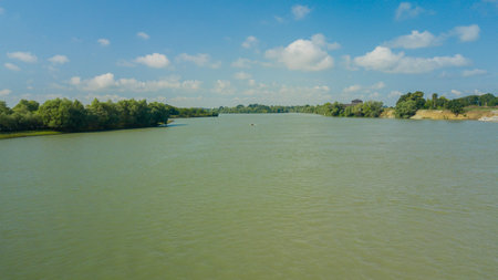 Aerial view of Kuban river, Krasnodar Krai, Russia