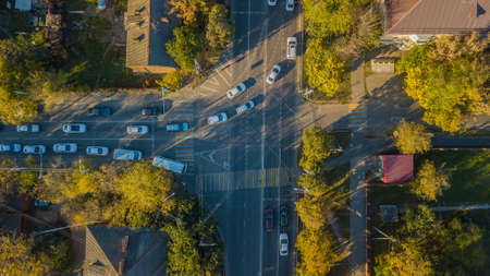 City roads from above - modern urban traffic intersection in augustの写真素材