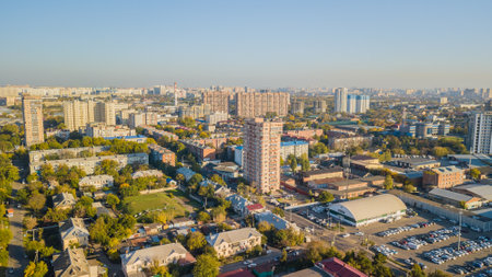 Krasnodar, Russia - october 2019. Aerial city from above.のeditorial素材