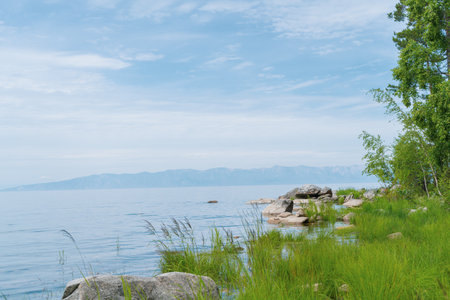 Picturesque view of Lake Baikal in southern Siberia, Russia. Baikal lake summer landscape view.の写真素材