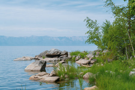 Picturesque view of Lake Baikal in southern Siberia, Russia. Baikal lake summer landscape view.の写真素材