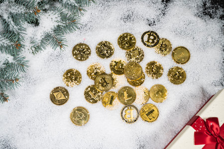 Christmass Bitcoin. Symbolic image of virtual currency.