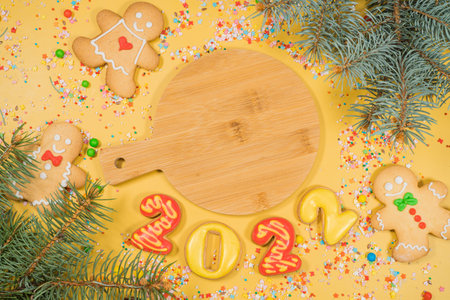 New years 2022 holidays composition on yellow background