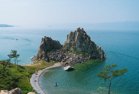 Cliffs on Olkhon Island. Lake Baikal is a rift lake located in southern Siberia, Russia. The largest freshwater lake by volume in the world. A Natural Wonder Of The World.の写真素材