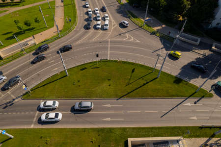 Transport Aerials - top down view of freeway busy city rush hour heavy traffic jam highway.の写真素材