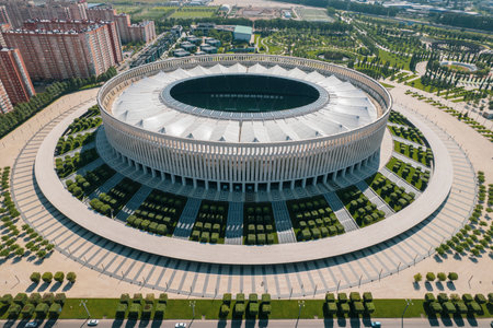 Krasnodar, Russia - May 2021: Aerial view of Krasnodar Stadium and the Galitsky parkのeditorial素材