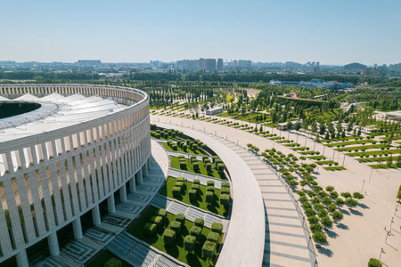 Krasnodar, Russia - May 2021: Aerial view of Krasnodar Stadium and the Galitsky parkのeditorial素材