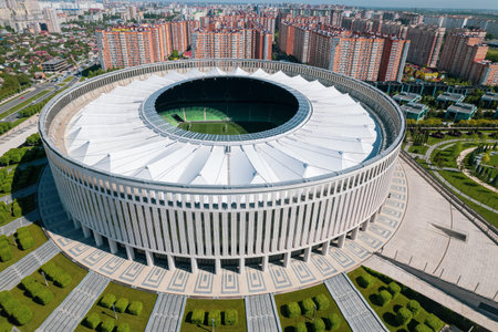 Krasnodar, Russia - May 2019: Aerial view of Krasnodar Stadium and the Galitsky parkのeditorial素材
