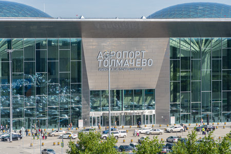 Novosibirsk, Russia - July, 01, 2023: Tolmachevo Airport Terminal, new airport terminal in Novosibirsk, Russia. (Russian: Tolmachevo Airport named after Pokryshkin)のeditorial素材