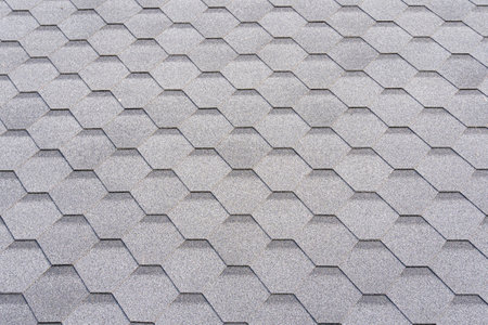 Shingles texture - close up view of asphalt roofing shinglesの写真素材