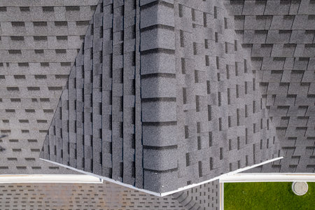 Shingles texture - close up view of asphalt roofing shinglesの写真素材