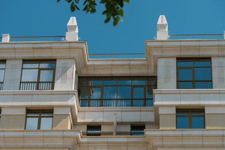 Facade of a modern residential building, building textureの写真素材