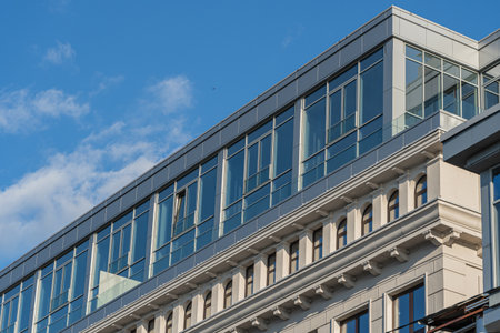 Facade of a modern residential building, building textureの写真素材