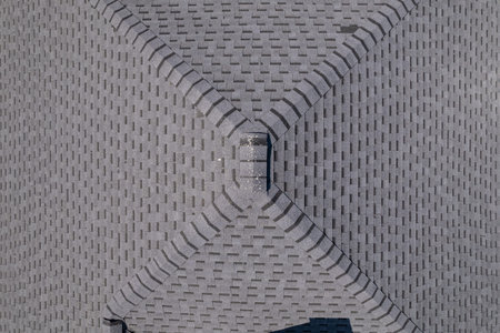 Shingles texture - close up view of asphalt roofing shinglesの写真素材