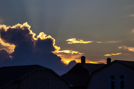 Blue sky background with cloudsの写真素材