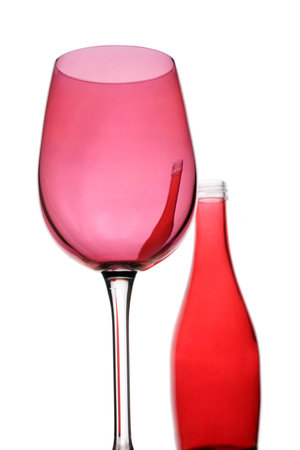 contemporary red wine glass and bottleの写真素材