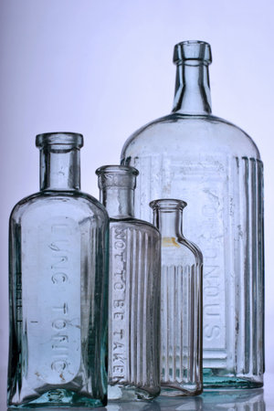 antique glass bottles, medical purposesの写真素材