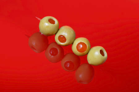 stuffed green olives with red pepper, pimentoの写真素材
