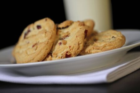 cranberry cookies and milkの写真素材