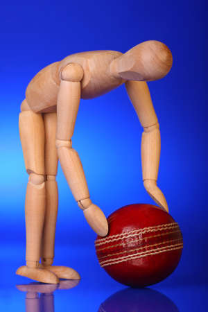mannequin cricket player retrieving cricket ballの写真素材