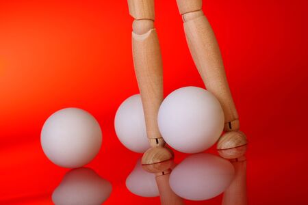 mannequin table tennis player and ballsの写真素材