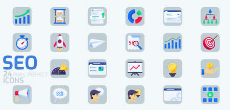 SEO Search Engine Optimization web icon for the report, analytics, data, marketing, idea, stats. Vector Outline Iconsのイラスト素材