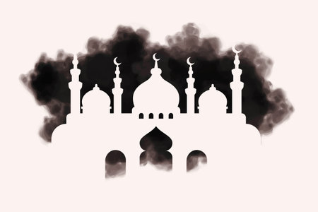 Islamic Vector Illustration Abstract Style with Mosque Silhouette on Splash Ink.のイラスト素材