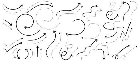Set of Doodle Arrows Vector, Abstract Arrow Collection Icon Illustrationのイラスト素材