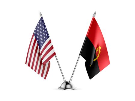 Desk flags, United States  America  and Angola, isolated on white background. 3d imageの写真素材