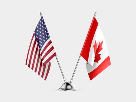 Desk flags, United States  America  and Canada, isolated on white background. 3d imageの写真素材