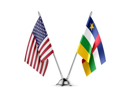 Desk flags, United States  America  and Central-African Republic, isolated on white background. 3d imageの写真素材
