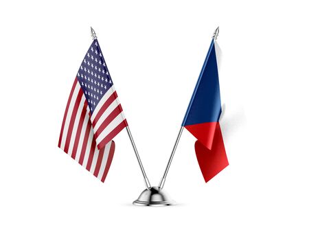 Desk flags, United States  America  and Czech Republic, isolated on white background. 3d imageの写真素材
