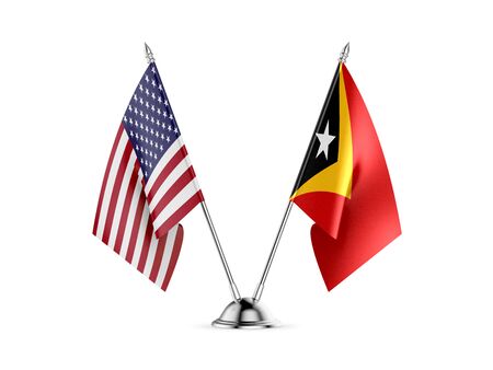 Desk flags, United States  America  and East Timor, isolated on white background. 3d image-Recoveredの写真素材