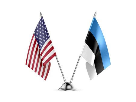 Desk flags, United States  America  and Estonia, isolated on white background. 3d imageの写真素材