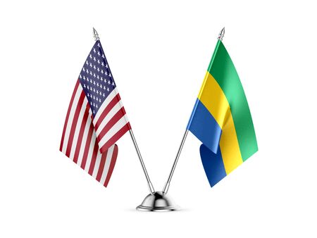 Desk flags, United States  America  and Gabon, isolated on white background. 3d imageの写真素材