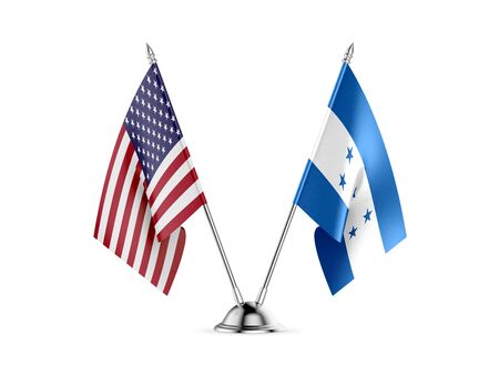 Desk flags, United States  America  and Honduras, isolated on white background. 3d imageの写真素材