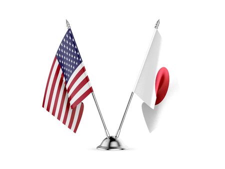 Desk flags, United States  America  and Japan, isolated on white background. 3d imageの写真素材