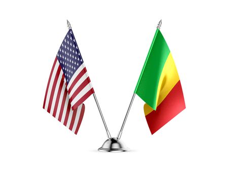 Desk flags, United States  America  and Mali, isolated on white background. 3d imageの写真素材