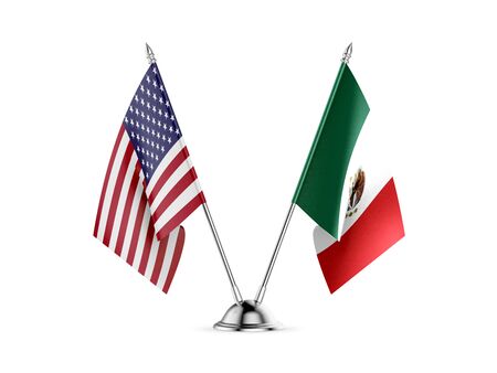 Desk flags, United States  America  and Mexico, isolated on white background. 3d imageの写真素材