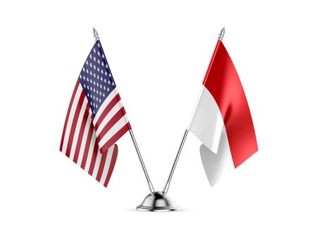 Desk flags, United States  America  and Monaco, isolated on white background. 3d imageの写真素材