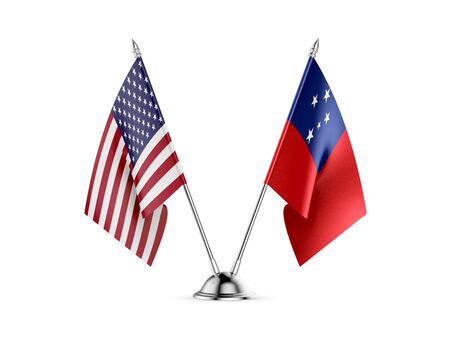 Desk flags, United States  America  and Samoa, isolated on white background. 3d imageの写真素材