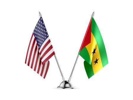 Desk flags, United States  America  and Sao Tome and Principe, isolated on white background. 3d imageの写真素材
