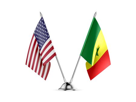 Desk flags, United States  America  and Senegal, isolated on white background. 3d imageの写真素材
