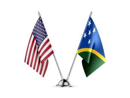 Desk flags, United States  America  and Solomon Islands, isolated on white background. 3d imageの写真素材