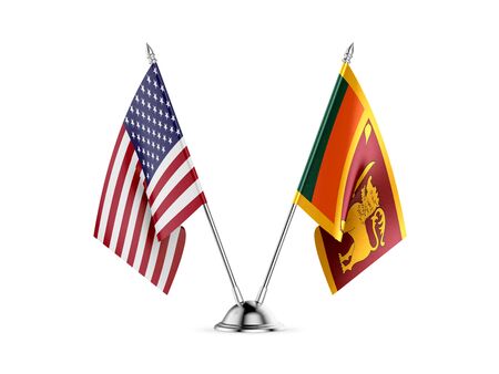 Desk flags, United States  America  and Sri Lanka, isolated on white background. 3d imageの写真素材