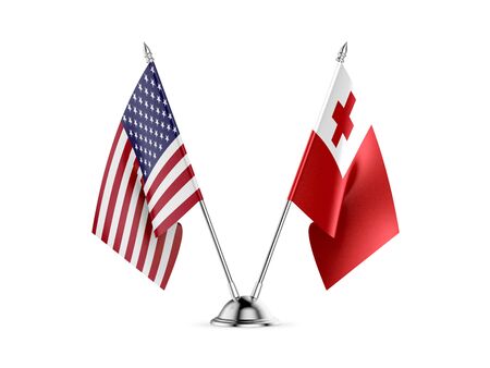 Desk flags, United States  America  and Tonga, isolated on white background. 3d imageの写真素材