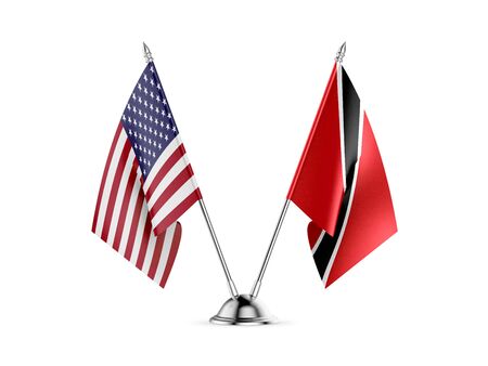 Desk flags, United States  America  and Trinidad and Tobago, isolated on white background. 3d imageの写真素材
