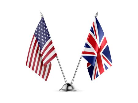 Desk flags, United States  America  and United Kingdom, isolated on white background. 3d imageの写真素材